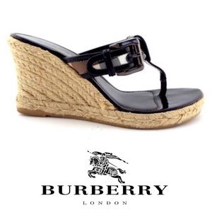 Burberry Black Wedge Espadrilles Thong Sandals
